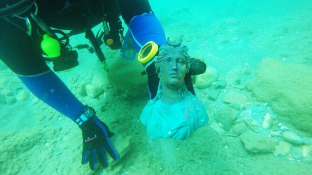 A figurine of the moon goddess Luna as discovered on the seabed at the site of the ancient sea port of Caserea, Israel. (Ran Feinstein)